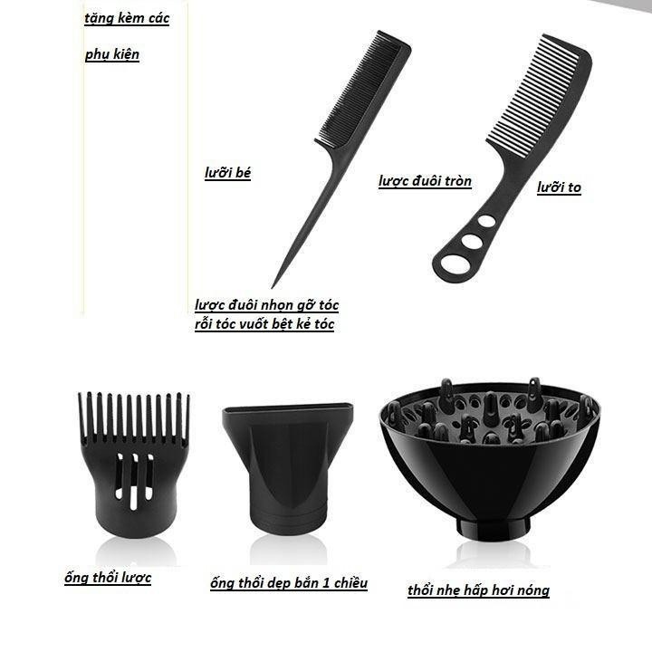 Máy Sấy Tóc Tạo Kiểu Công Suất Lớn 2200W Tặng Kèm Bộ Phụ Kiện 5 Chi Tiết