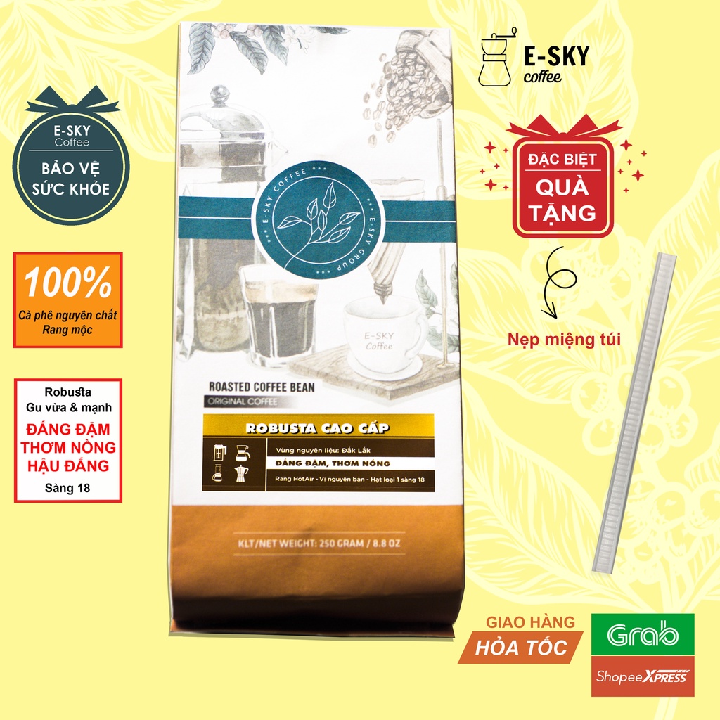 Cà phê Robusta nguyên chất 100% của E-SKY Coffee vị đắng đậm pha phin pha máy cold brew 250g | BigBuy360 - bigbuy360.vn