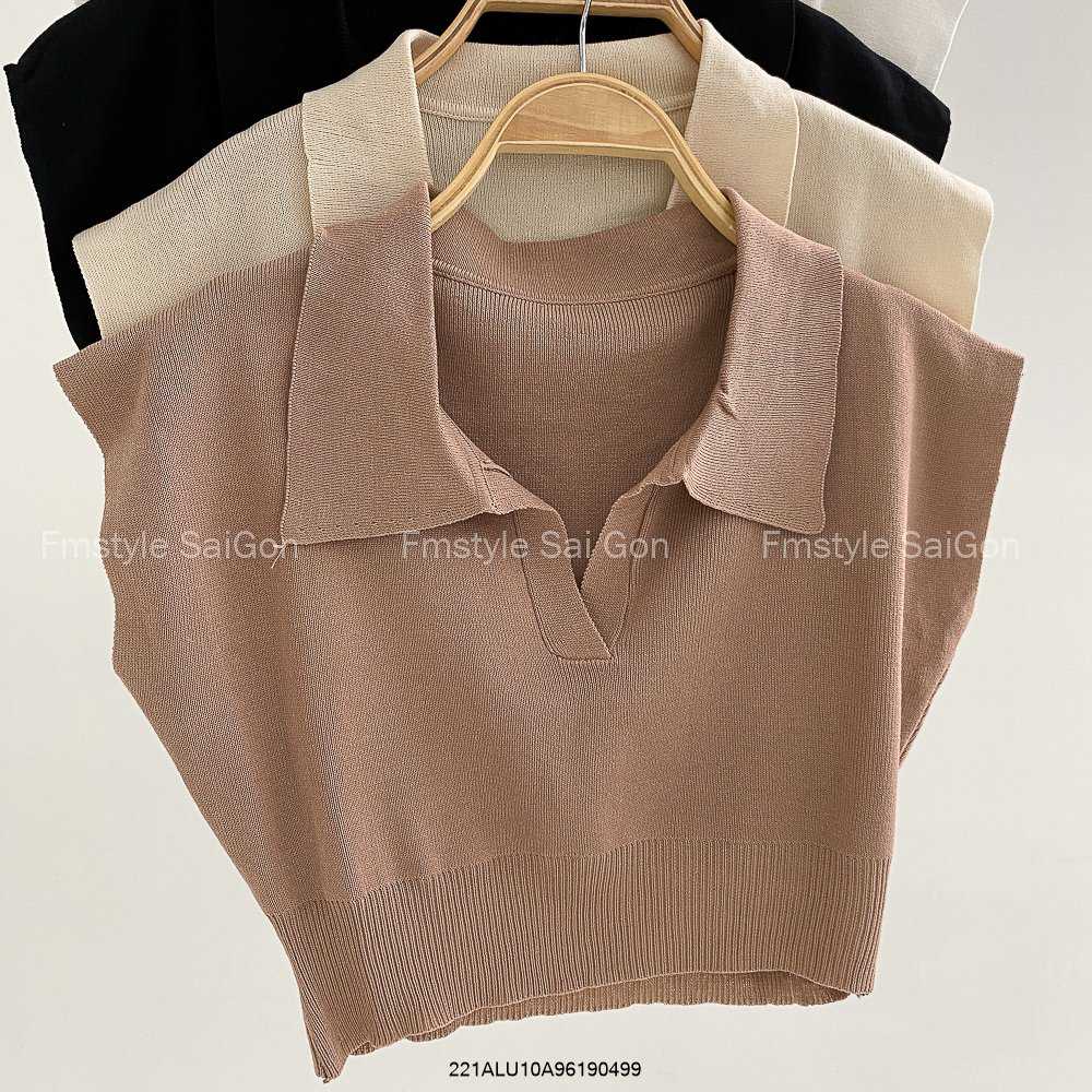 Áo len croptop dệt kim cổ Polo bo eo tay ngắn chất mịn màu thu đông phong cách hàn quốc VM STYLE 22ALU03G10901