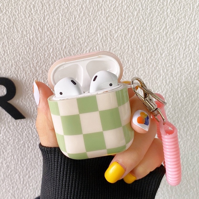 Vỏ Bảo Vệ Hộp Sạc Tai Nghe compatible AirPods3 compatible AirPods3 Pro compatible AirPods3 Họa Tiết Ca Rô Màu Xanh Matcha Thời Trang