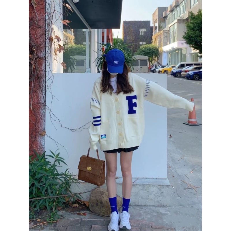 Áo Khoác Cardigan Thêu Chữ Phối Màu Phong Cách Hàn Quốc Thời Trang Mùa Xuân Mới Cho Nữ