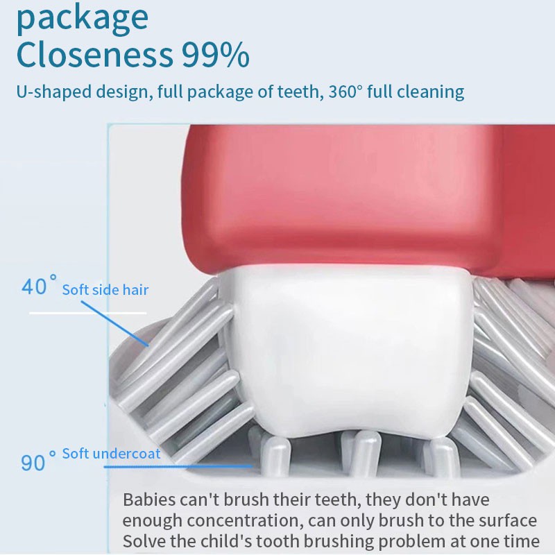 Bàn chải đánh răng hình chữ U xoay 360 độ bằng silicon mềm cho bé 2-12 tuổi