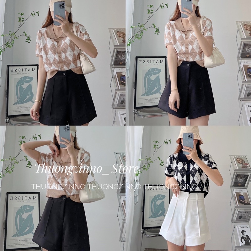 [Ảnh thật/Video]Áo len mongtogi hình quả trám Áo len cổ polo phong cách cổ điển sang chảnh