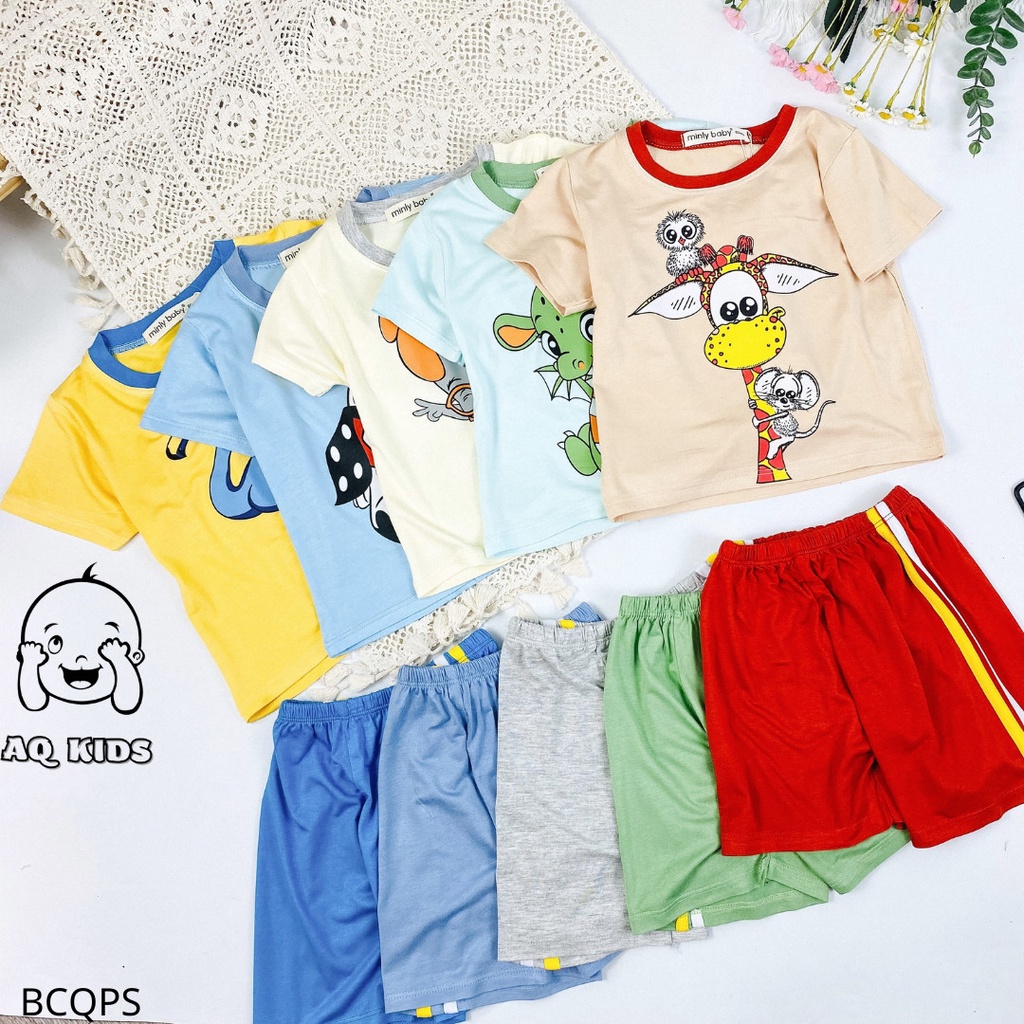 [Bé 7-30kg] Bộ cộc tay MINLYBABY bé trai phối sọc quần Size 80-170cm - Unibaby - LBCQPS