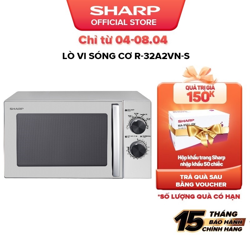 [Mã ELBAU10 giảm 10% đơn 500K]Lò vi sóng cơ Sharp R-32A2VN-S (23 lít), BH 12 tháng