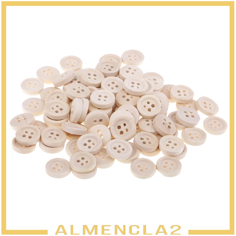 [ALMENCLA2] 40pcs 12mm Wooden Buttons Natural Color Round 4-Hole Sewing Scrapbooking DIY