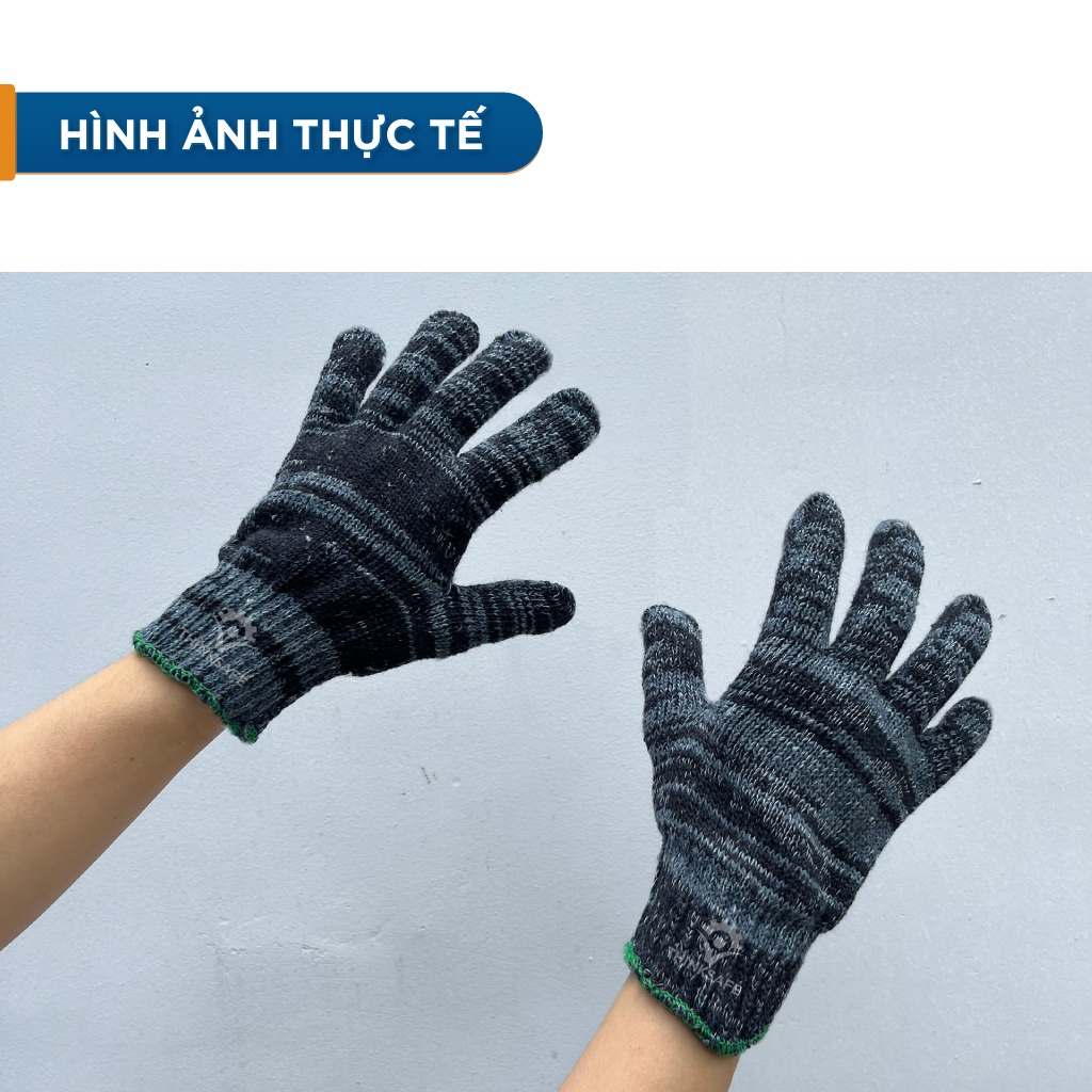 Găng tay bảo hộ lao động sợi len ôm sát, chống trượt, thao tác linh hoạt, găng tay len trắng muối tiêu dày - THINKSAFE