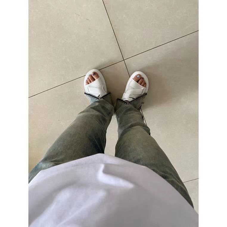 Quần Jeans Lưng Cao Dáng Suông Xẻ Tà Phối Khóa Kéo Phong Cách Retro Mỹ Cho Nữ