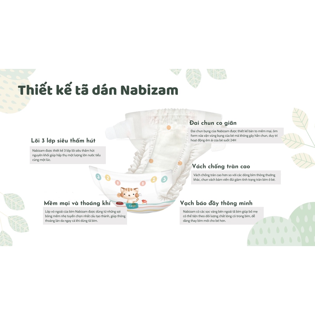Tã/Bỉm NABIZAM HÀN QUỐC Dán/Quần Đủ Size NB50/S44/M40/L36/M32/L30/XL26/XXL22/XXXL20