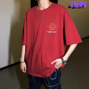 Áo thun tay lỡ unisex form rộng Keep Off, áo phông nam nữ oversize 2 màu đỏ xanh co giãn 4 chiều