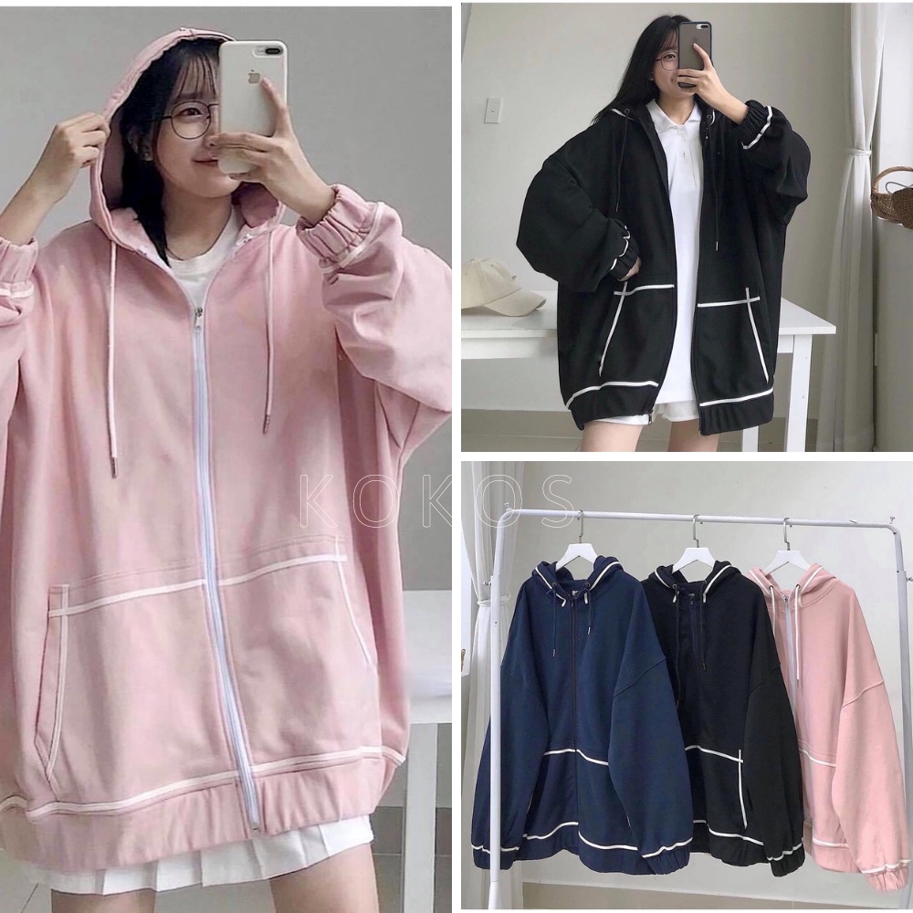 🌸 Jacket form rộng có mũ màu ĐEN | HỒNG | XANH TÍM THAN 2