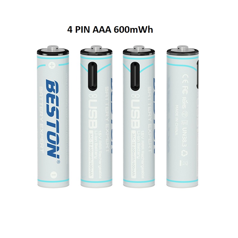Pin sạc AA AAA chuẩn 1.5V Beston 2200mWh - Vỉ 4 viên sạc trực tiếp qua cổng USB type-C dùng cho micro, đồ chơi, đồng hồ