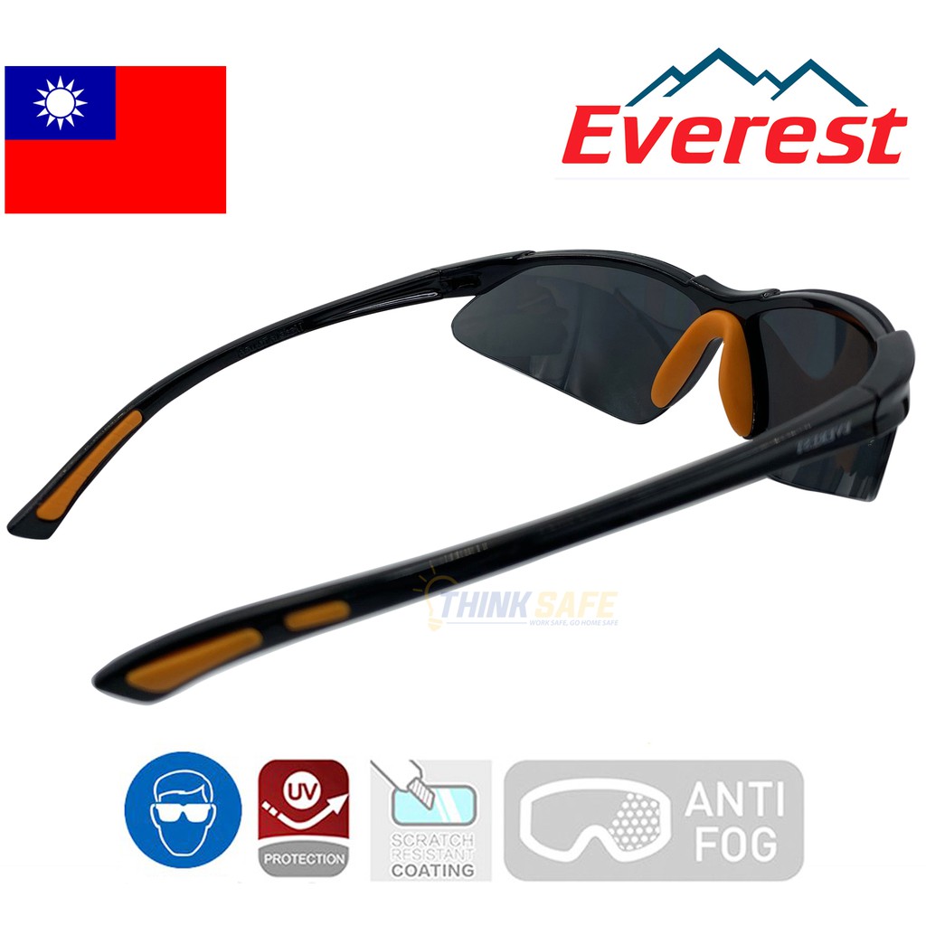 Kính bảo hộ Everest Thinksafe, mắt kính lao động chống bụi, chống tia UV-UB, dùng đi đường chống chói màu đen - EV302