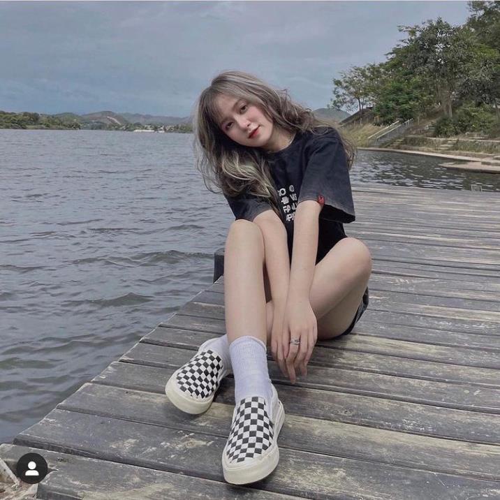 Giày Vans Caro Slip On Giầy Lười Nam Nữ Giá Rẻ Vans Đen Trắng Vải Cao Cấp Full Bill Box po