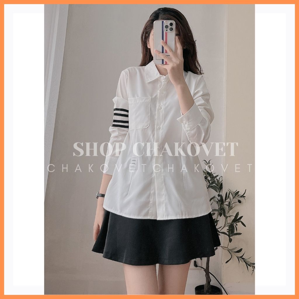Áo sơ mi nữ lụa hàn kiểu màu trắng đẹp dài tay ulzzang vintage hàn quốc cao cấp túi ngực tay pha sọc A8161 freesize&lt;55kg