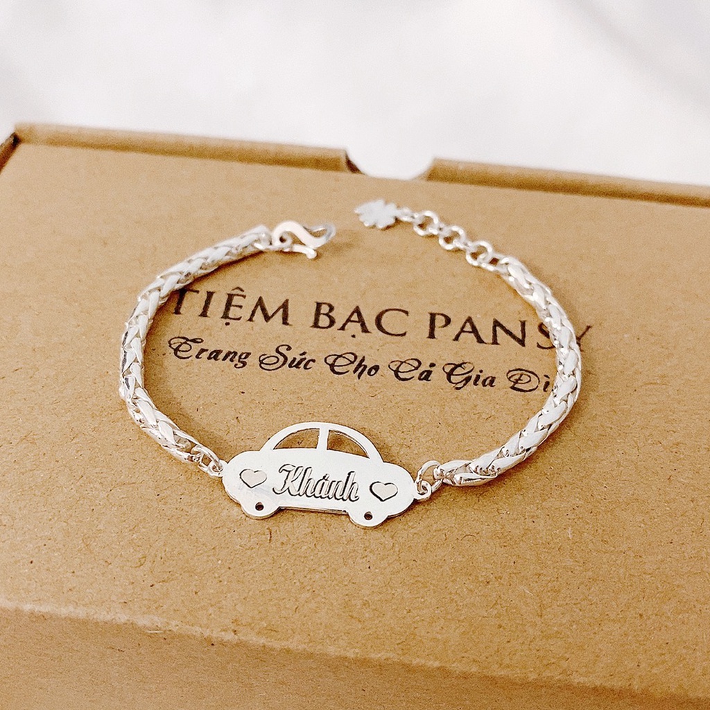 Vòng lắc bạc cho bé trai hình oto dễ thương - Lắc bạc khắc tên cho bé đeo tay, đeo chân đều được