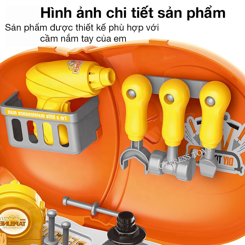 Đồ chơi dụng cụ sửa chữa KAVY có kìm, búa, vít, khoan ... kèm vali đựng đồ nhựa nguyên sinh an toàn