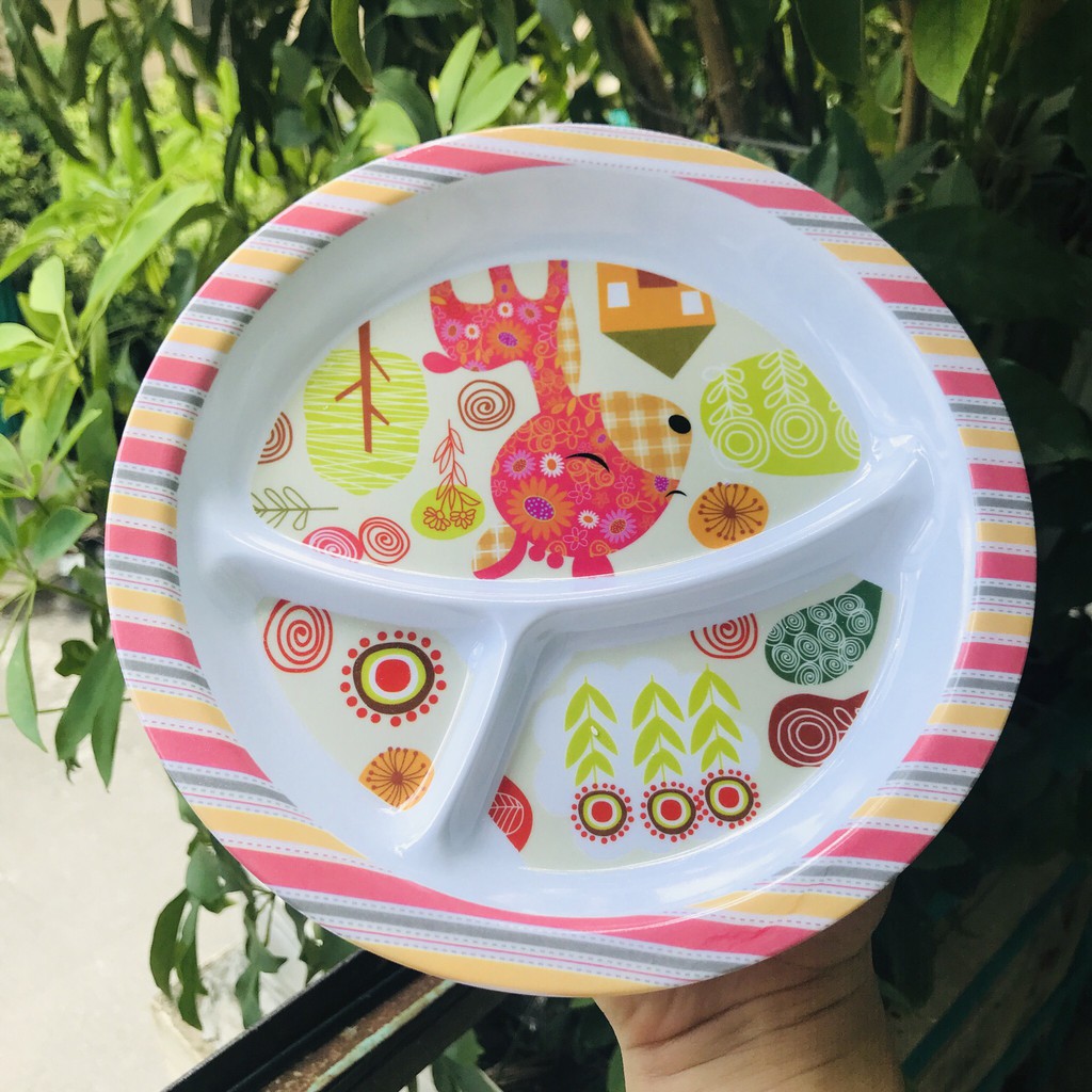 Khay ăn dặm chia ngăn hình tròn cho bé bằng nhựa chất liệu an toàn