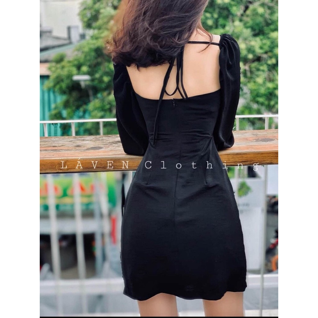 Váy đầm nữ dáng ôm kiểu tay phồng cột nơ trước ngực chất đũi cao cấp thiết kế trẻ trung quyến rũ thích hợp mặc đi chơi | BigBuy360 - bigbuy360.vn