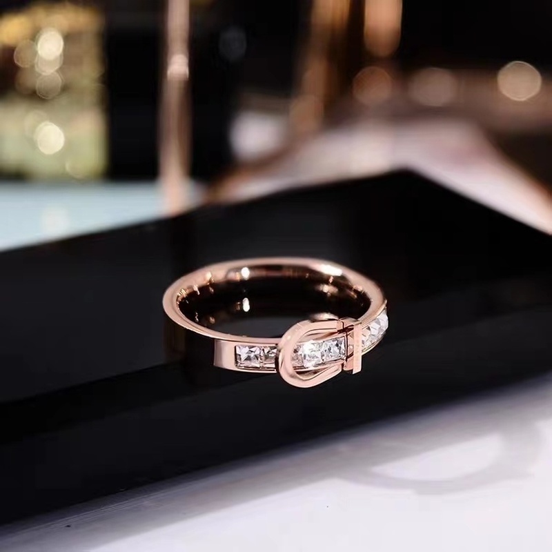 Nhẫn thép titan dát đá zircon đơn giản không phai màu phong cách Hàn Quốc cho nữ đeo ngón trỏ