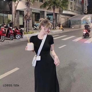 Đầm body tay ngắn dáng dài thun trơn