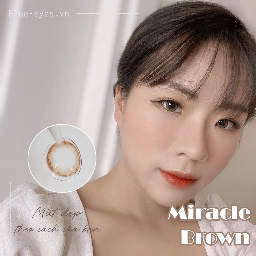 Kính áp tròng cận Blue Eyes - MIRACLE BROWN - Lens thời trang giãn nhẹ màu nâu ấm tự nhiên - lens nội địa Hàn