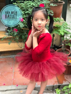 Váy múa ballet tay lỡ đỏ đô (có sỉ từ 5c)