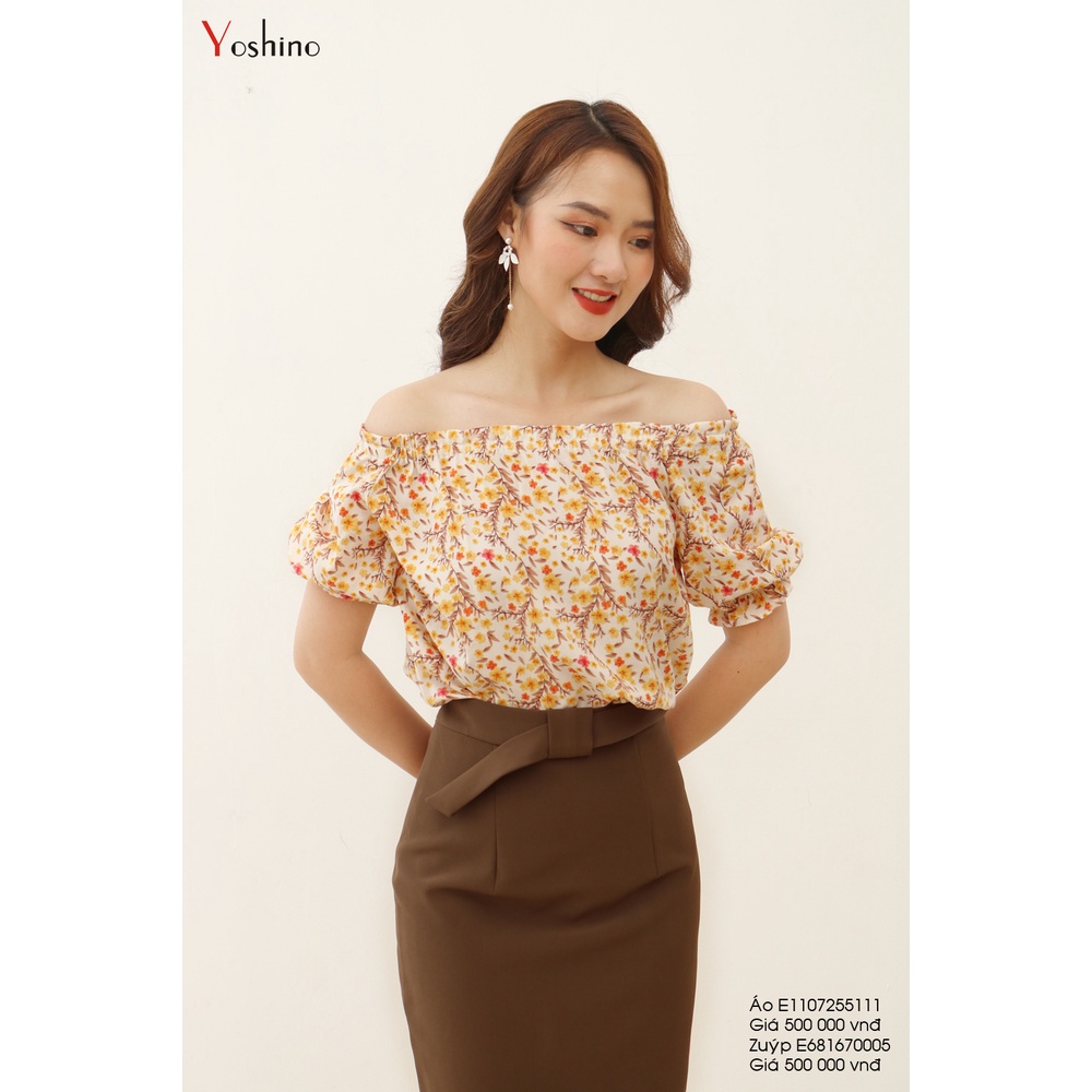 Áo Sơ Mi Công Sở YOSHINO Thiết Kế Trễ Vai Nữ Tính, Chất Liệu Thô Mát Mẻ, Thoải Mái, Dễ Phối Đồ E11072551C