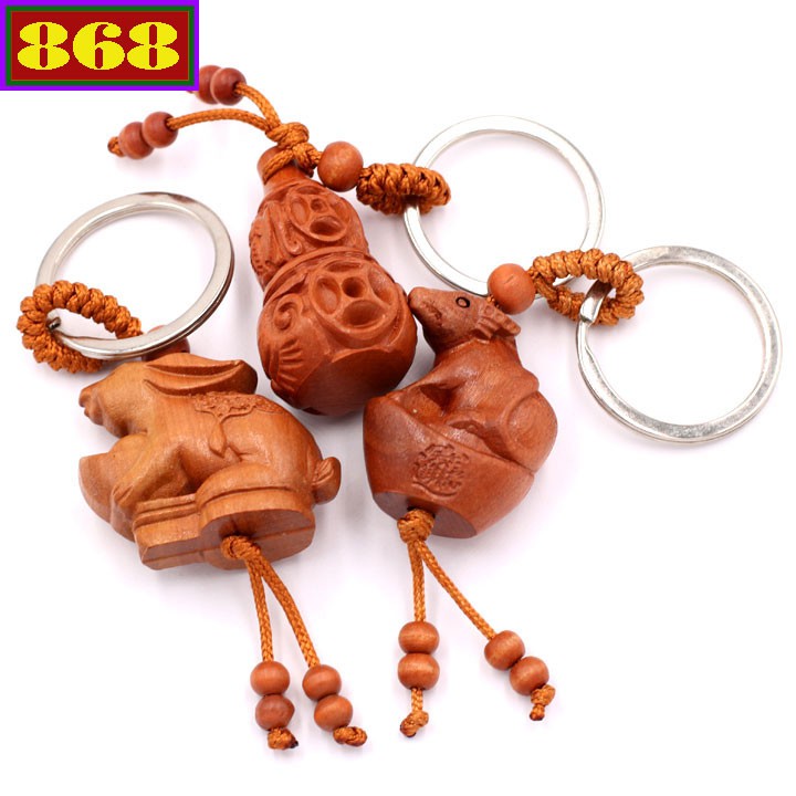 Combo 3 móc khóa gỗ đàn hương 12 con Giáp - Hồ lô, Tuổi Sửu, Mão