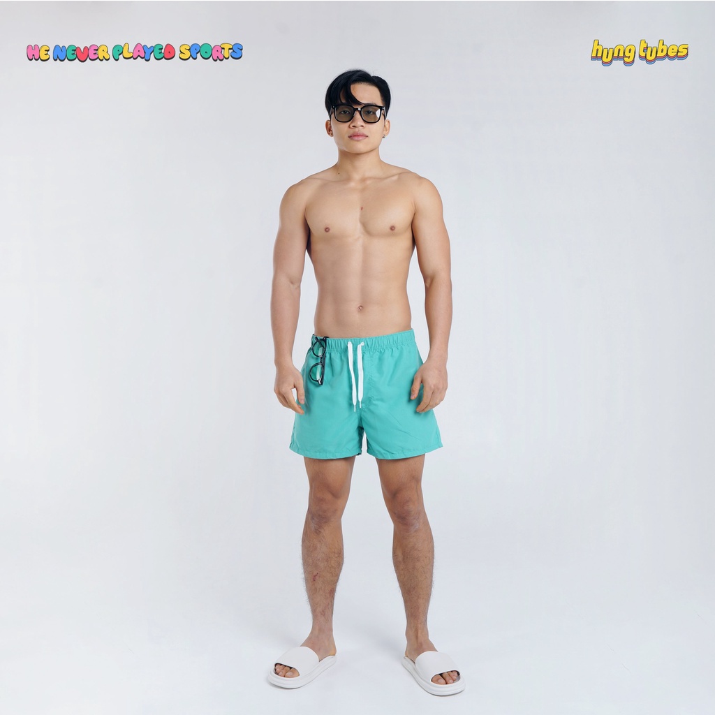 Quần màu xanh đi biển Hungtubes, Sơ mi họa tiết đi dạo phố, đi chơi.