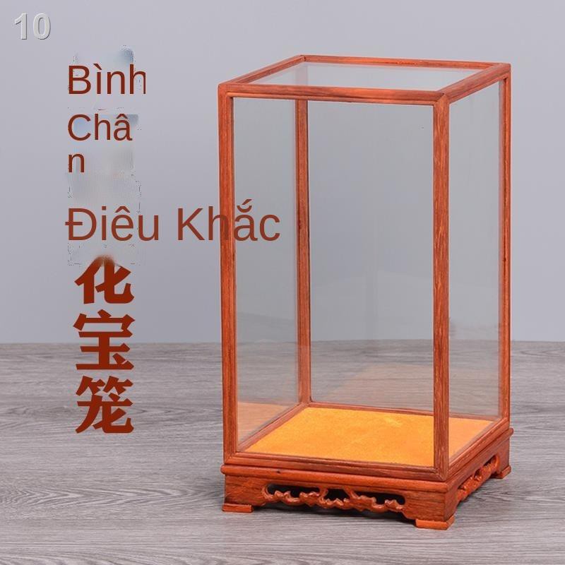 ﹍ ✌ Hộp đựng đồ trang trí bằng gỗ thủy tinh rắn chạm khắc thủ công mỹ nghệ gụ đế bình chống bụi trưng bày trong suố