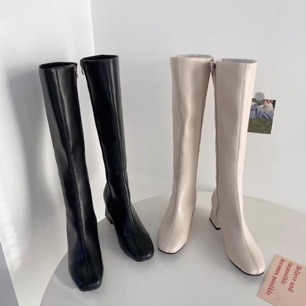 Bốt đùi da đẹp khoá cạnh gót 5 phân lót lông  đi mềm êm chân