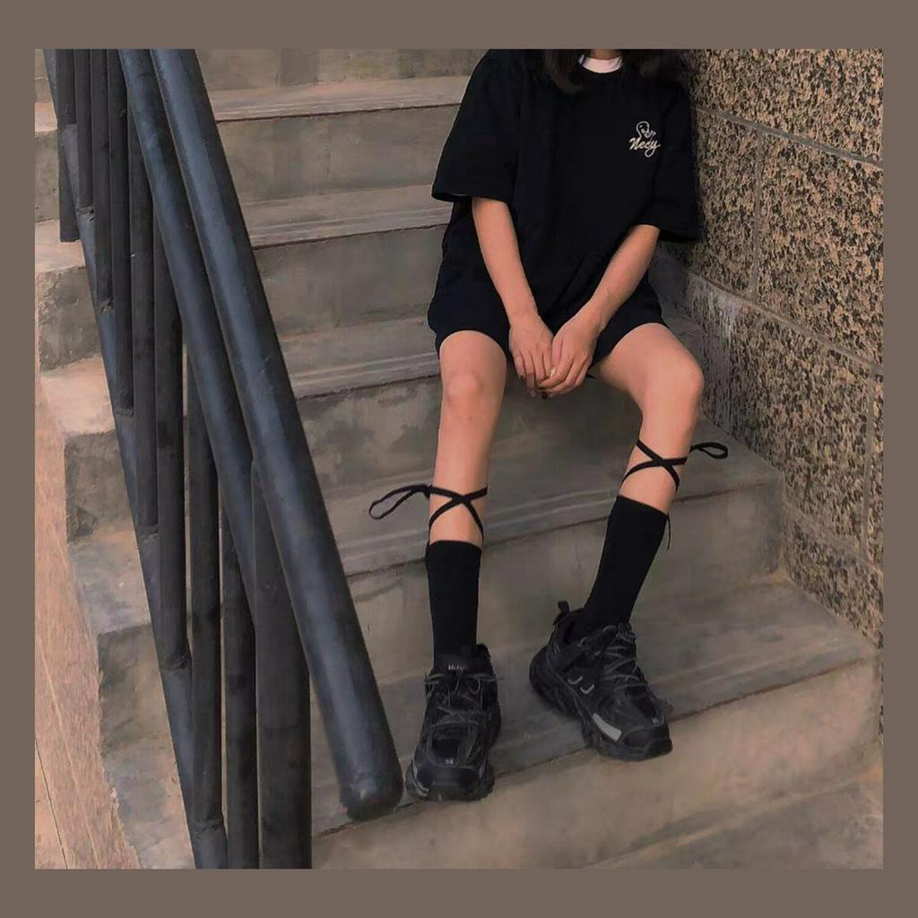 Japanese Knee Socks Lolita Socks Cotton Cross Straps Long Socks Cute Jk Women Tie Rope Socks Female Middle Tube Calf Socks