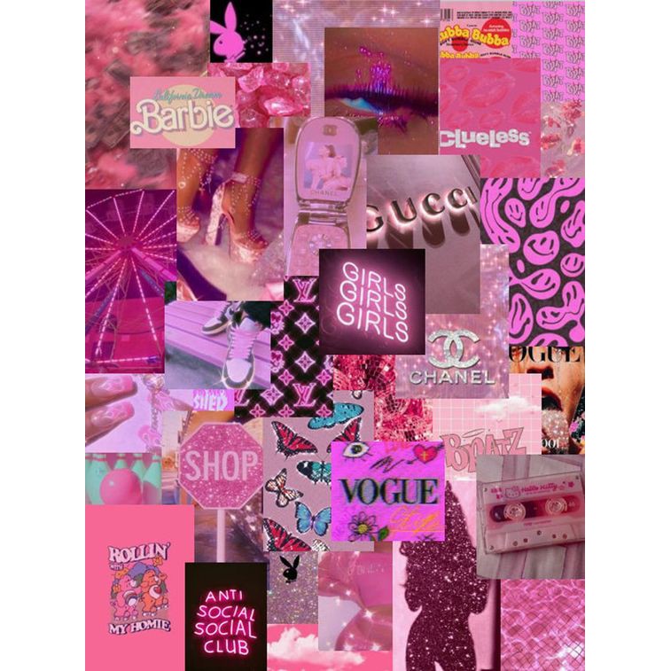 Wall Collage keo sẵng dán tường trang trí decor phòng ngủ - theme Hồng neon