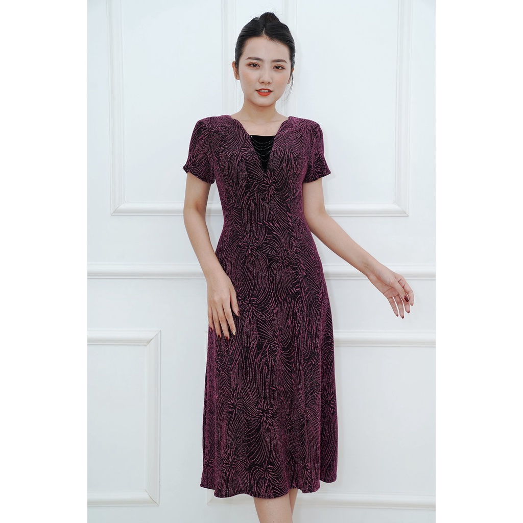 GOTI - Đầm Suông Chữ A Bigsize Nữ Thun Kim Tuyến Cao Cấp Kiểu Đầm Dự Tiệc Dành Tặng Mẹ Trung Niên U50 U60 3350