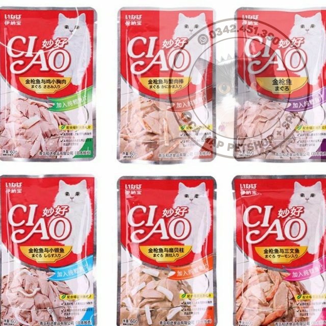 Pate cho mèo Ciao đủ vị, Pate Ciao cho chó mèo túi 60gr