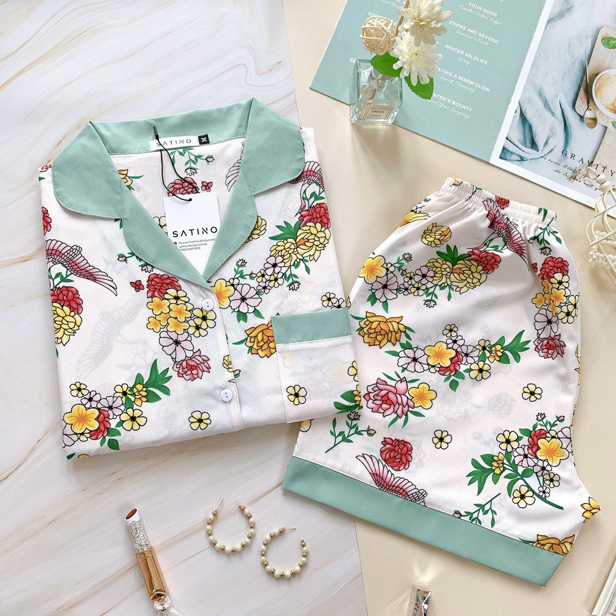 Pijama TNQN Trắng Hạc - Phối Xanh Mint
