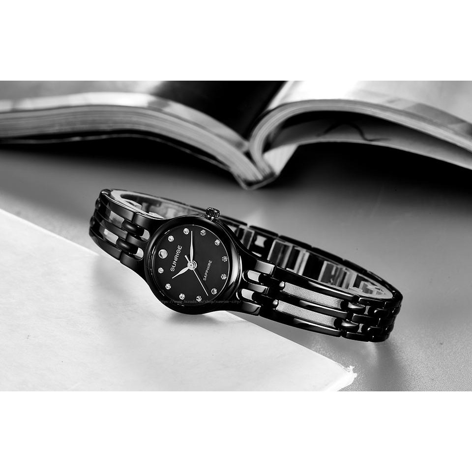Đồng hồ nữ lắc tay Sunrise màu đen Fullbox kính Sapphire chống xước