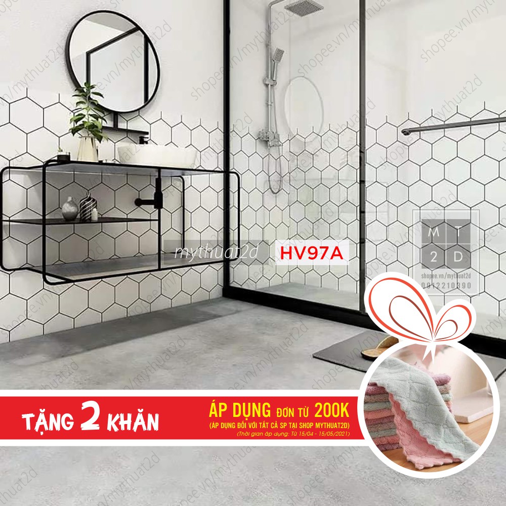 Set 1 mét dài decal gạch bông màu trắng hình lục giác