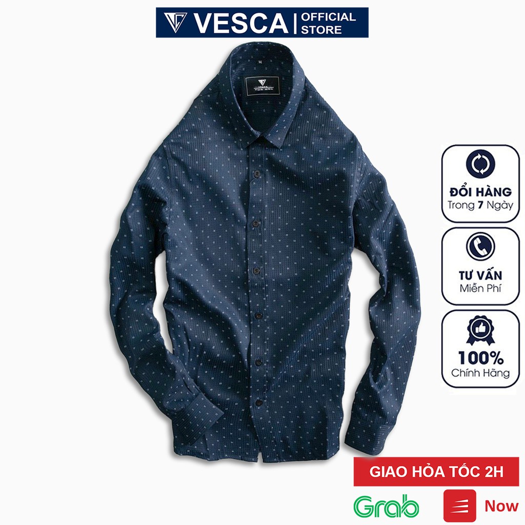 Áo sơ mi nam đẹp dài tay Vesca họa tiết chấm bi cao cấp form ôm dáng body slimfit chất vải mềm mại không nhăn L