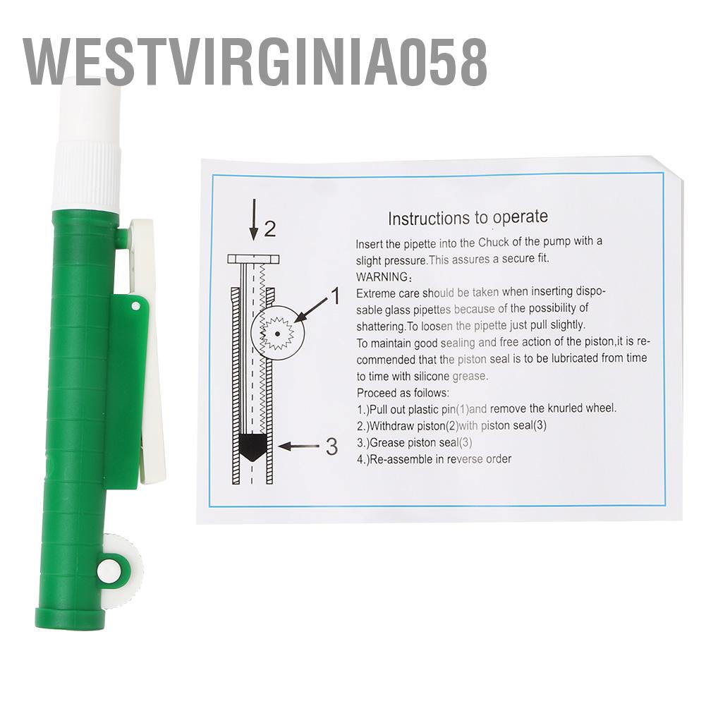 Westvirginia058 Pipette Pump Filler for Disposable Plastic and Glass Pipettes 10 ml Green