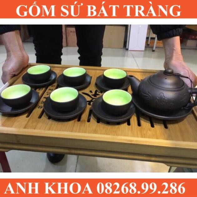 Ấm chén tử sa hoa khắc - Gốm sứ Bát Tràng Anh Khoa