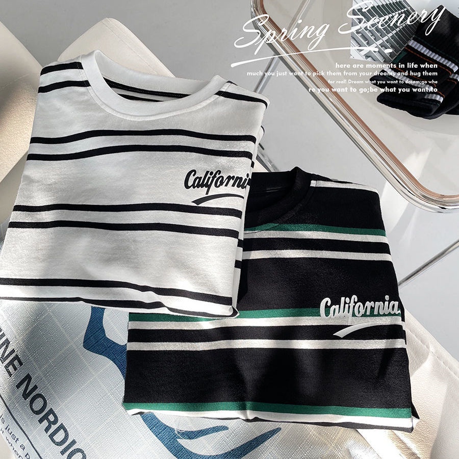 Áo Thun Tay Dài Họa Tiết Kẻ Sọc Phong Cách Hàn Quốc Thời Trang Xuân Thu 2022 Mới Cho Bé Trai