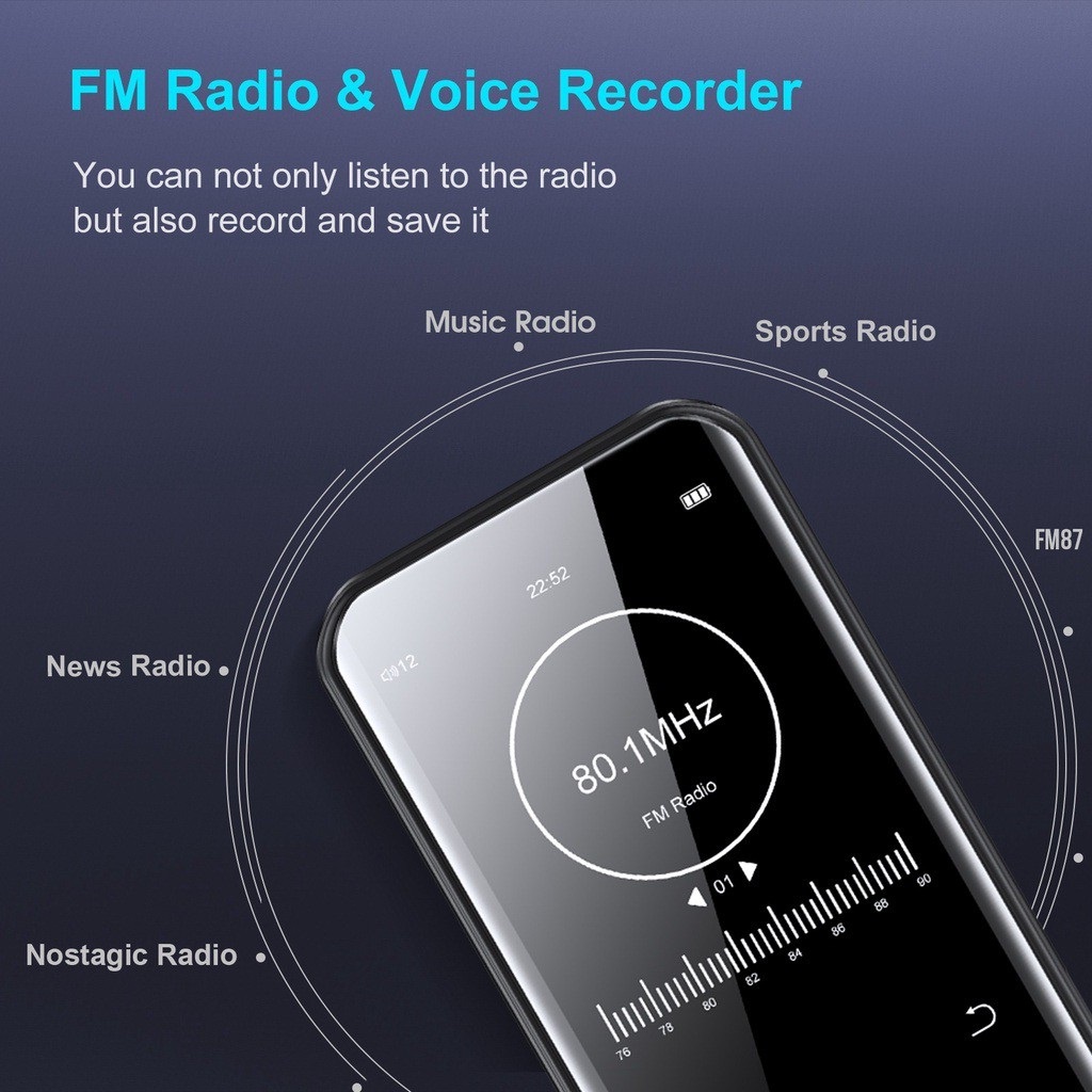 Máy Nghe Nhạc MP3 - Ruizu D19, Bộ Nhớ Trong 16GB, Màn Hình Cảm Ứng Bluetooth