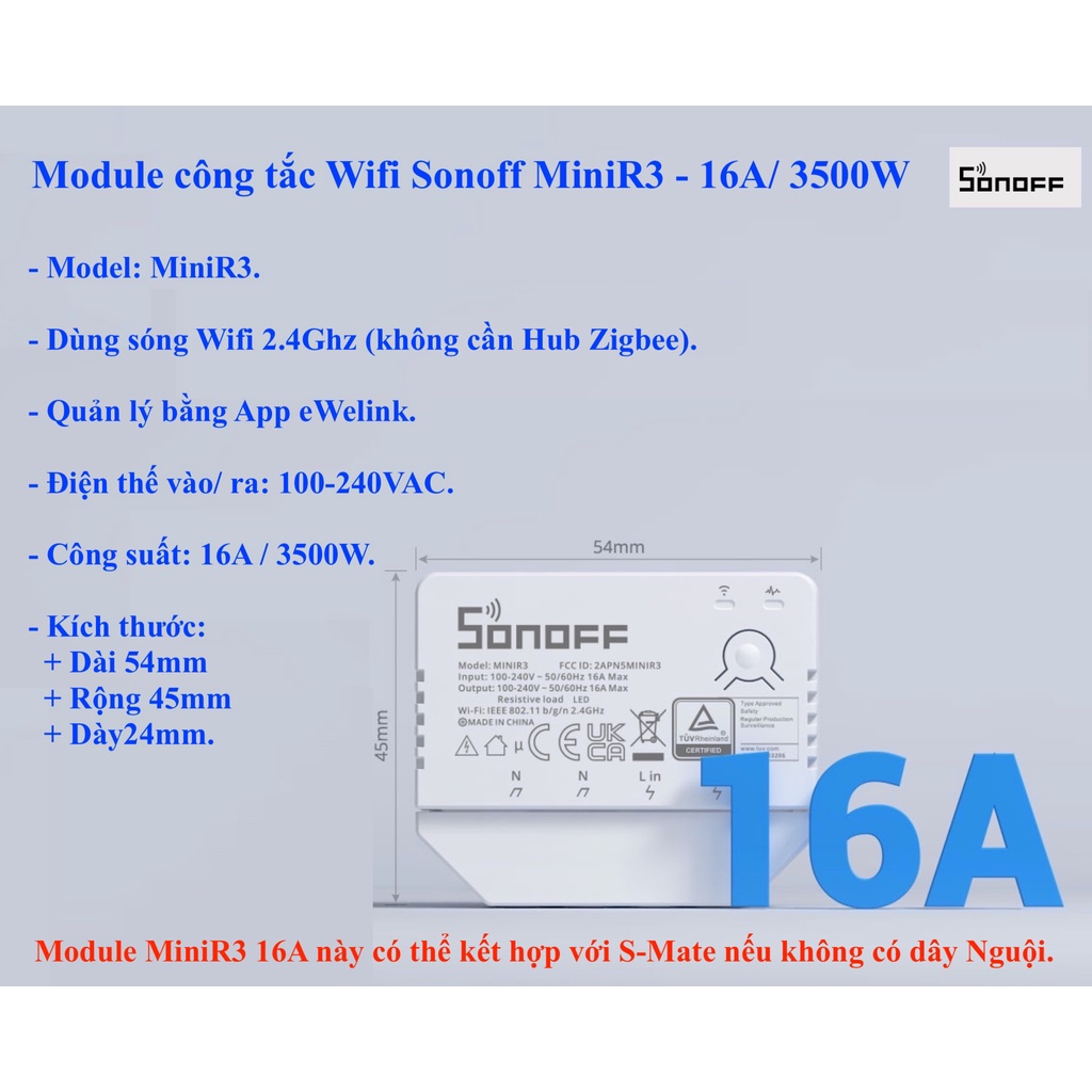 Công tắc, module thông minh Sonoff BasicR2/ MiniR2 (1-kênh), Mini DualR3 (2-kênh), 4-kênh (4CHR3), App eWelink-