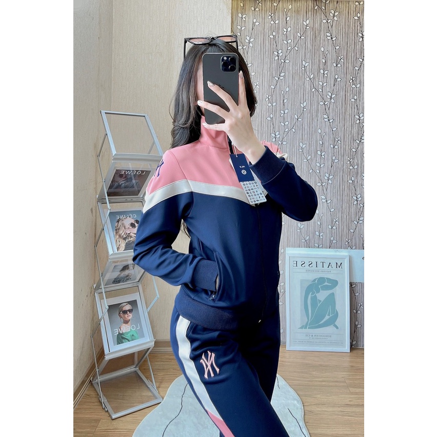 Bộ nỉ cổ bẻ NY phối 3 màu bộ thể thao nữ nỉ umi dài tay DBNU02