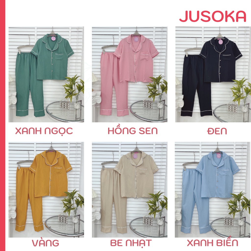 Đồ ngủ nữ Pijama mặc nhà chất liệu xốp nhún áo cộc quần dài siêu mềm mịn JUSOKA TN01