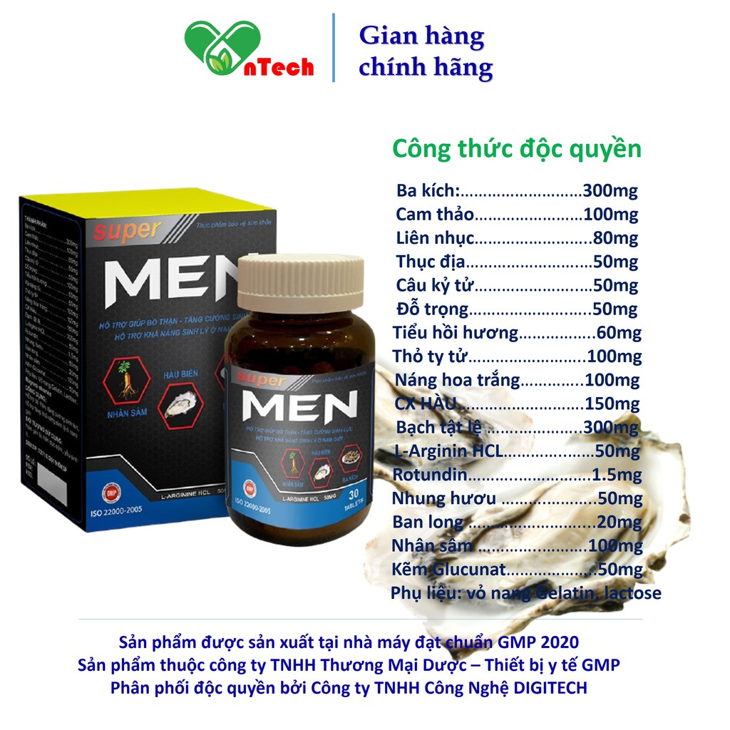 Tinh chất hàu Everyday Health SUPER MEN Hỗ trợ điều trị yếu sinh lý xuất tinh sớm rối loạn cương dương hộp 30 viên