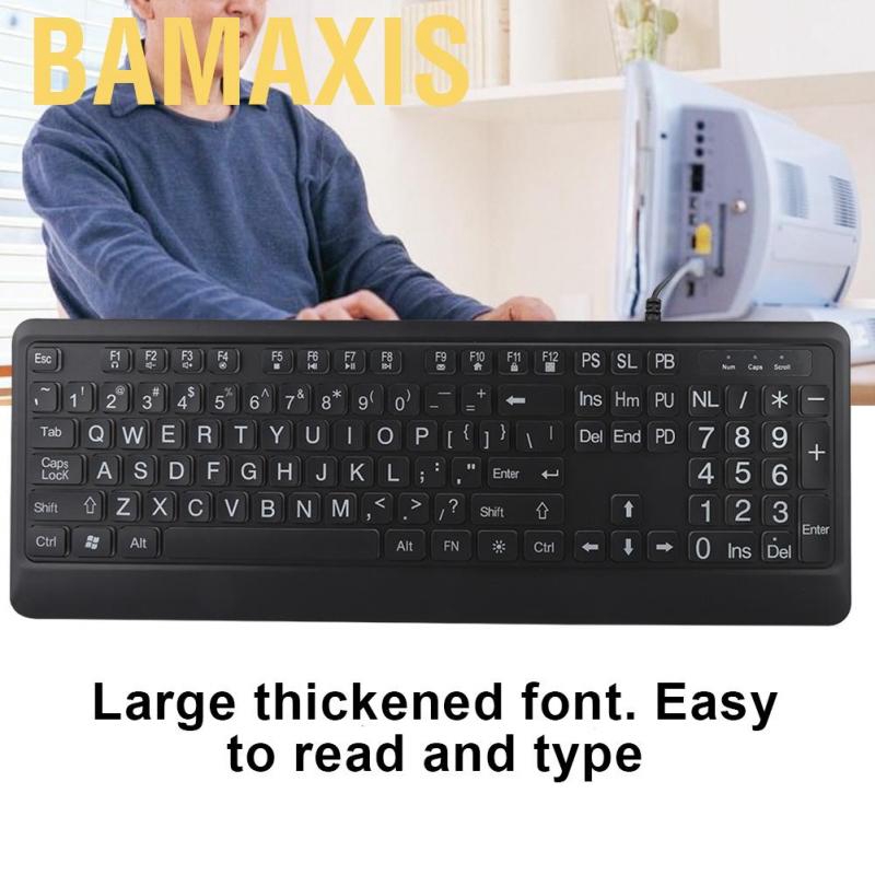 Bamaxis Ergonomic USB Interface Multimedia LED White Backlight Keyboard for Old Man