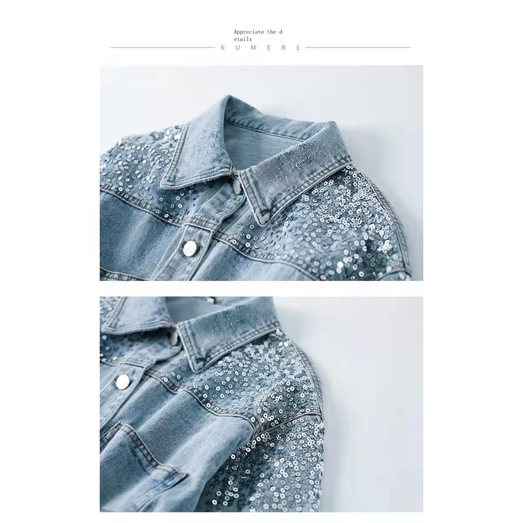 Áo Khoác Jeans Đính Kim Sa Thời Trang Dành Cho Nữ Size s 2022